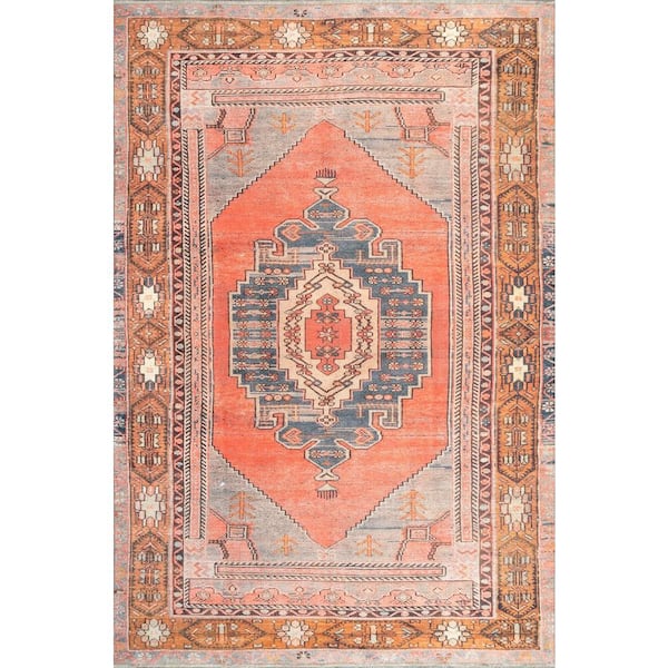 nuLOOM Kamila Printed Tribal Medallion Flatweave Orange Doormat 3 ft. x 5 ft. Area Rug