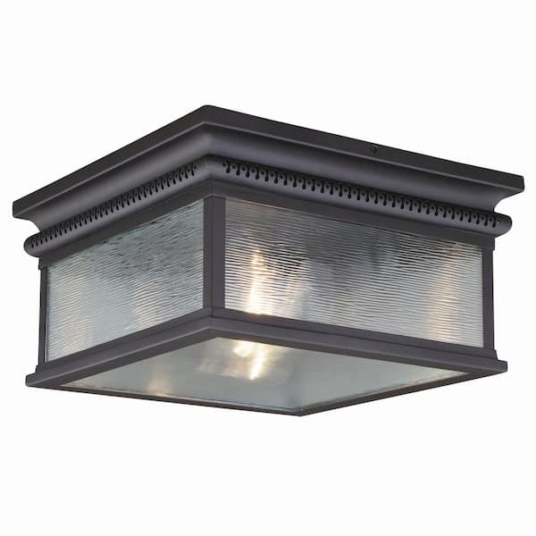VAXCEL Cambridge Bronze Square Outdoor Flush Mount 2-Light Ceiling Light Clear Glass