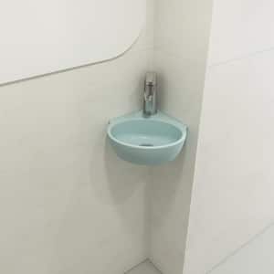 Milano Wall-Mounted Matte Ice Blue Fireclay Corner Vessel Sink
