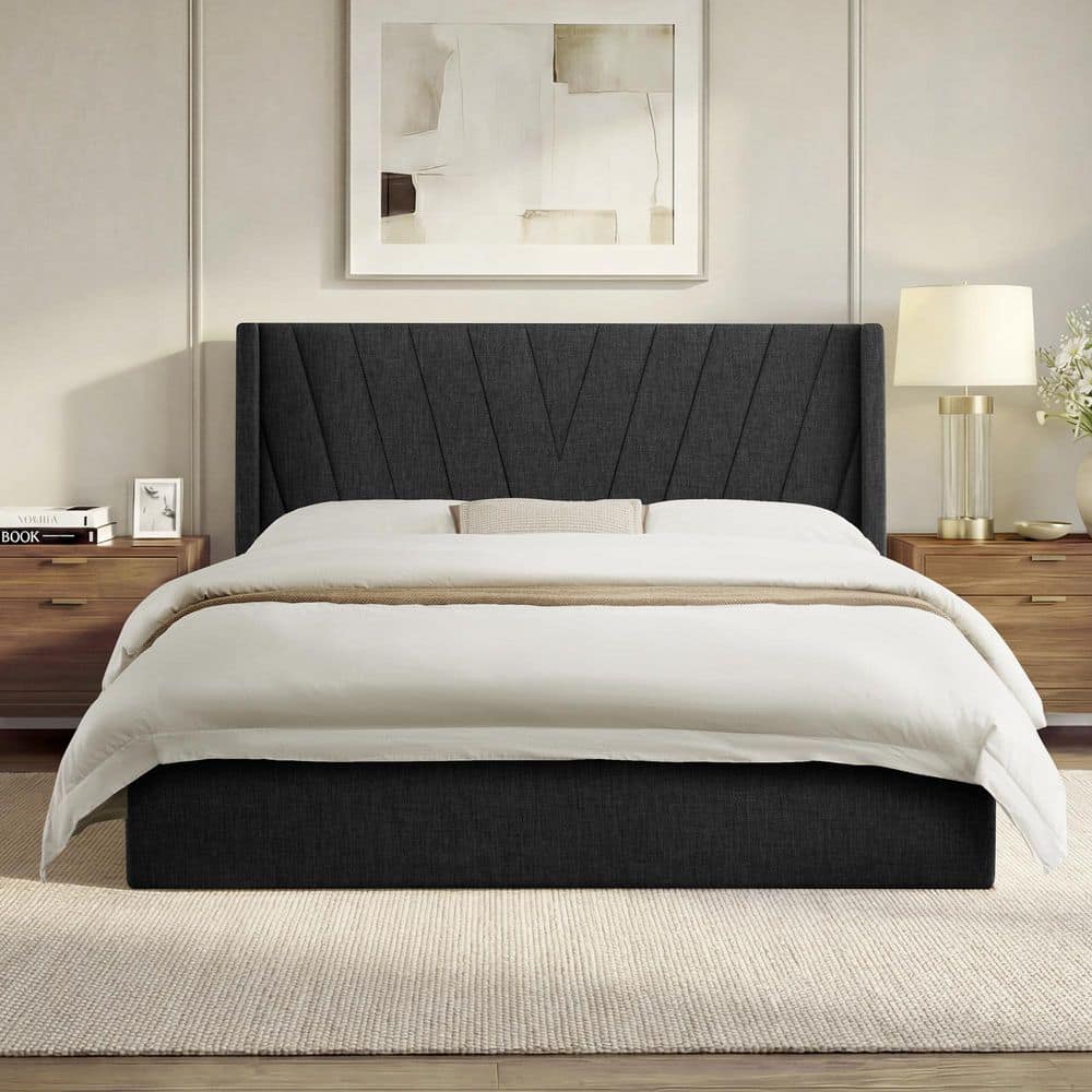 Luno Silver Black Frame Queen Platform Bed with Hydraulic Lift Storage and High Upholstered Wingback Headboard price history on PriceWatchPro