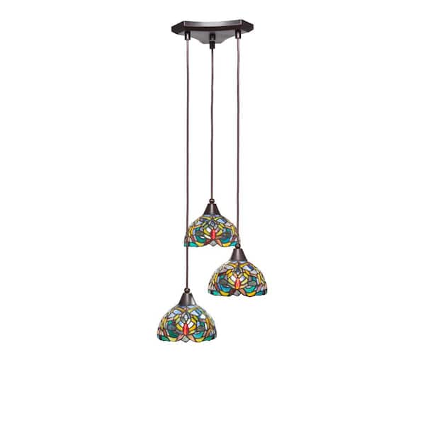 Unbranded Condor 3 Light Dark Granite, Cluster Pendant Light with 7 in. Kaleidoscope Art Glass Shades, No bulbs included