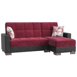 Basics Collection Burgundy Convertible L-Shaped Sofa Bed Sectional With Reversible Chaise 3-Seater With Storage