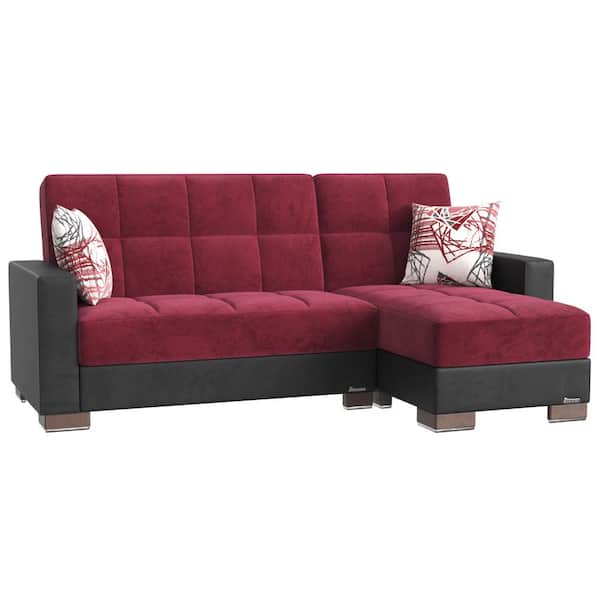 Ottomanson Basics Collection Burgundy Convertible L-Shaped Sofa Bed Sectional With Reversible Chaise 3-Seater With Storage