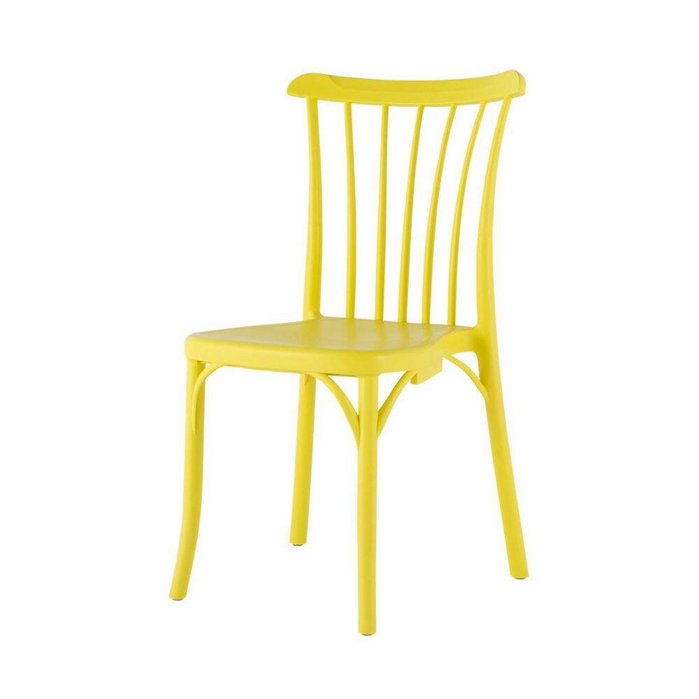 Yellow Plastic Armless Dining Chair without Cushion