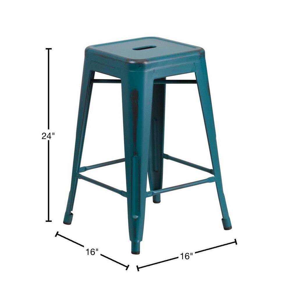 24" Kelly Blue-Teal Stackable Metal Indoor-Outdoor Counter Stool