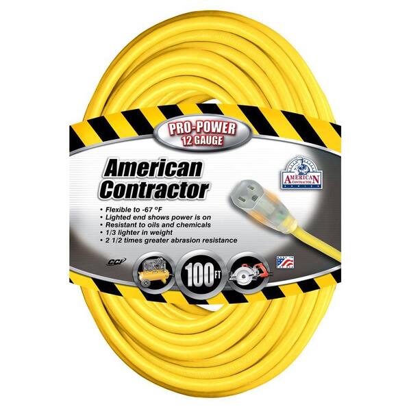 Southwire 100 ft. 12/3 SJEO Outdoor Heavy-Duty T-Prene Extension Cord with Power Light Plug