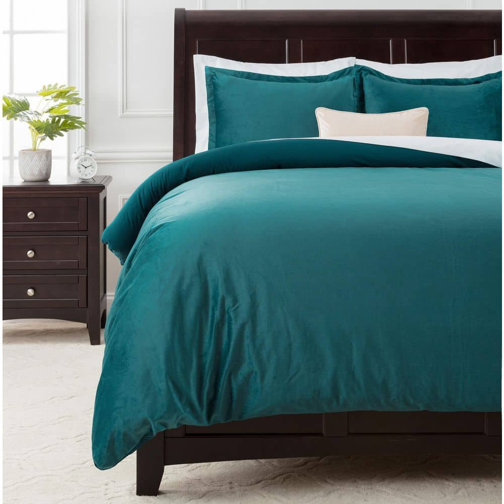 Velour Deep Teal Solid Color Velvet Bedding Reversible Microfiber Duvet Cover Set, Twin price history on PriceWatchPro