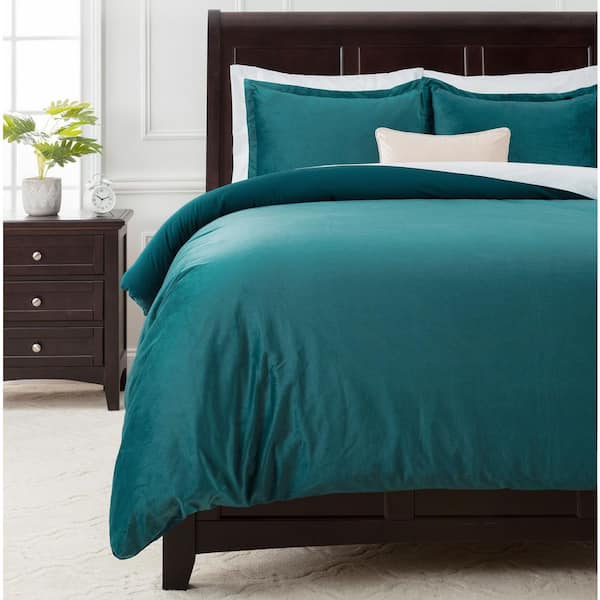 Chanasya Velour Deep Teal Solid Color Velvet Bedding Reversible Microfiber Duvet Cover Set, Twin