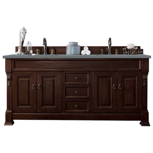 James Martin Vanities Brookfield 72 in. W x 23.5 in. D x 34.3 in. H Bathroom Vanity in Burnished Mahogany with Cala Blue Quartz Top