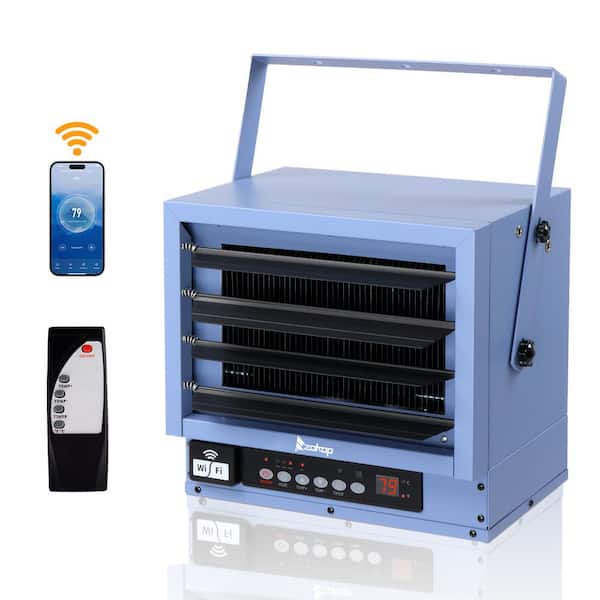 Karl home 5000-Watt 240-Volt Electric Forced Air Garage Fan Heater with Remote and WiFi Function in Blue