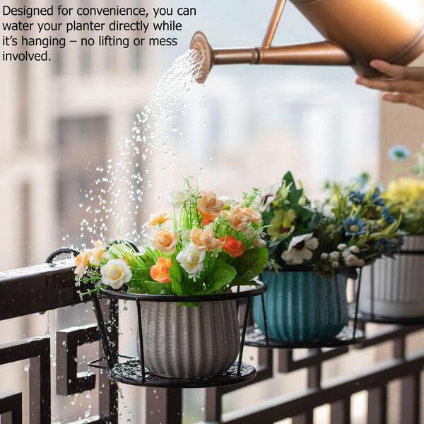 Gardenised Set of 4 Decorative Round Iron Hanging Bucket Style