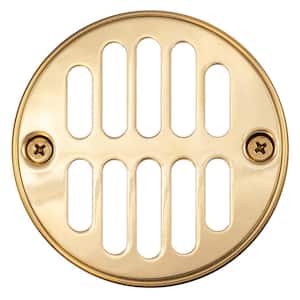Round Brass Shower Strainer Grid Drain Cover with Crown Ring, Polished Brass