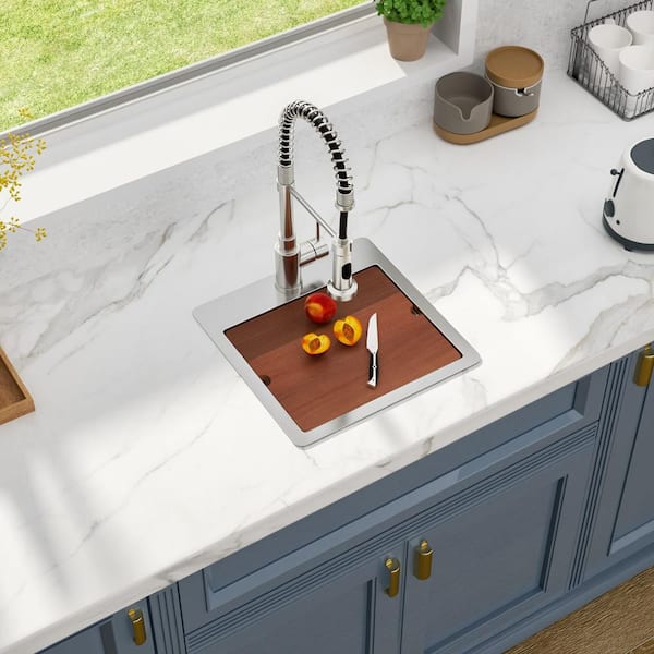 15x15 in. Square Drop-In/Undermount Single Bowl 18 Gauge Stainless Steel Kitchen/Bar Sink with Bottom Grids