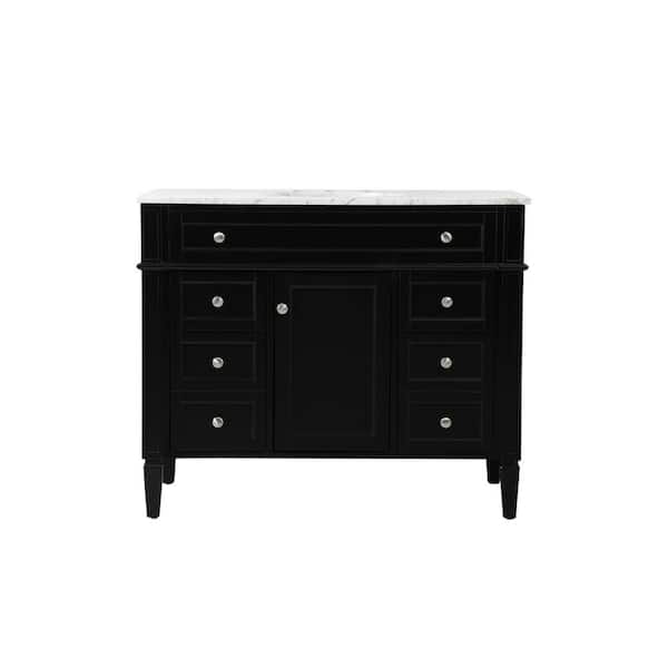 Unbranded Simply Living 42 in. W x 21.5 in. D x 35 in. H Bath Vanity in Black with Carrara White Porcelain Top