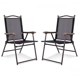 Black Steel Folding Sling Outdoor Dining Chair (Set of 2)