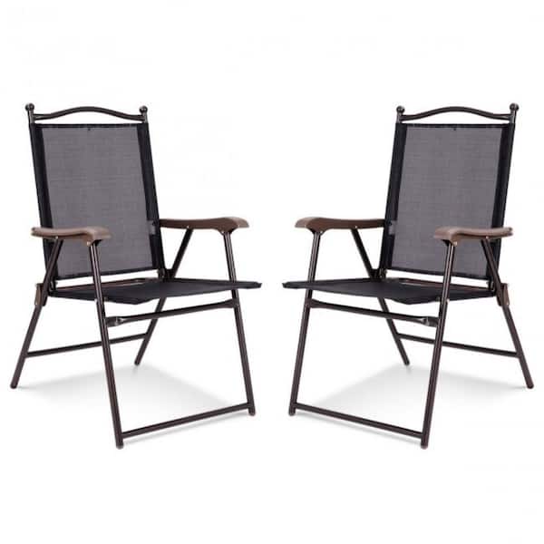 Alpulon Black Steel Folding Sling Outdoor Dining Chair (Set of 2)