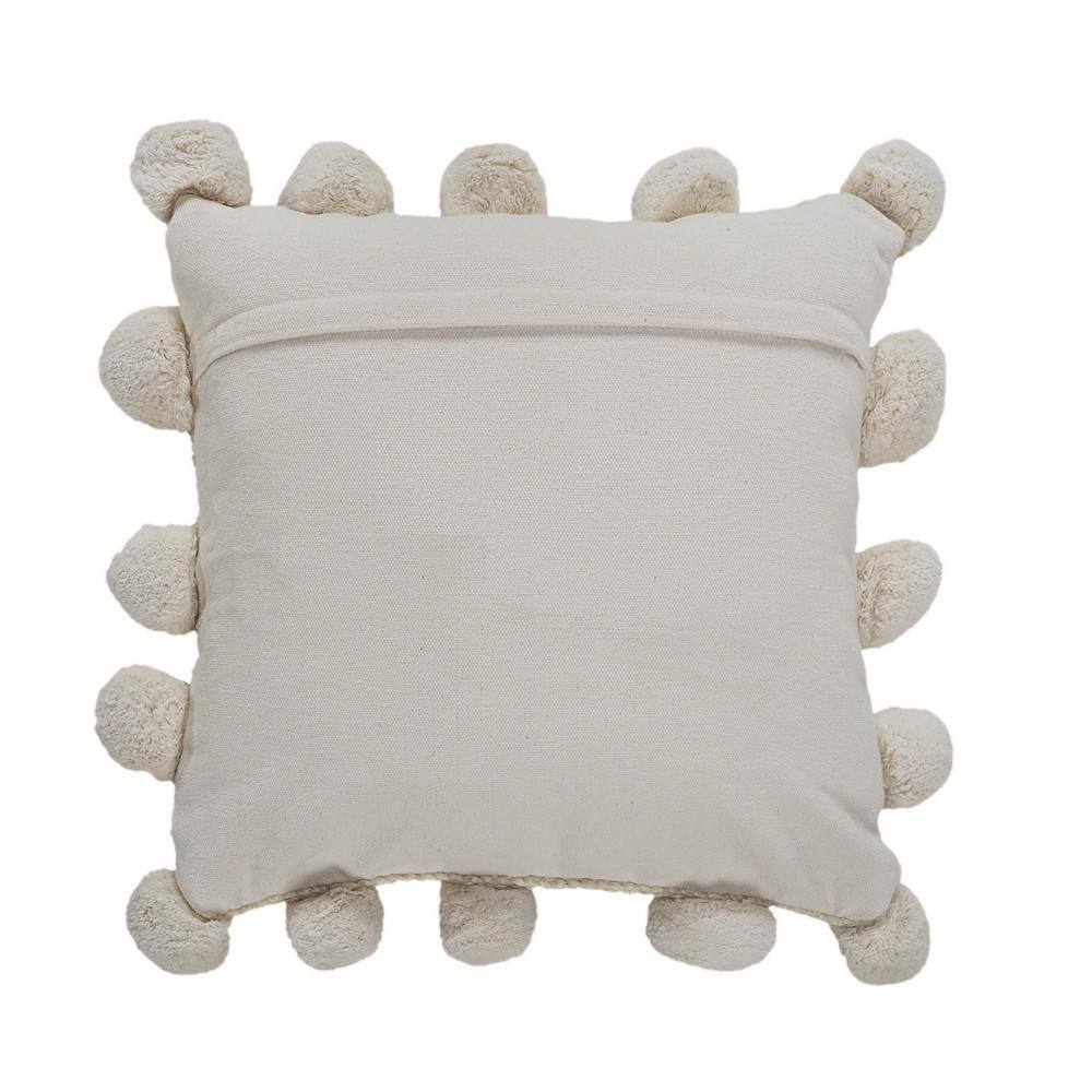 Natural Jute Square Throw Pillow with Pom Pom Border, 20" x 20"