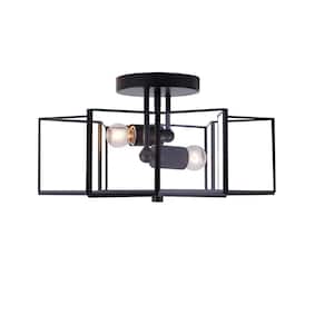 16.3 in. 2-Light Black-Hexagon Modern Semi-Flush Mount with Clear Glass Shade and No Bulbs Included
