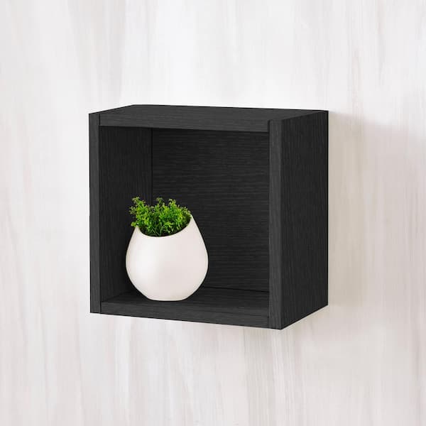 Way Basics Halifax 7.7 x 11.2 x 11.2 zBoard  Wall Cube Decorative Floating Shelf in Black Wood Grain