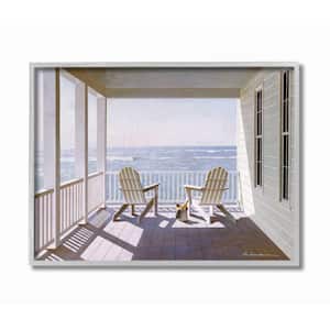 "Porch Chairs Overlooking the Tide Realistic Painting" by Zhen-Huan Lu Framed Nature Wall Art Print 16 in. x 20 in.