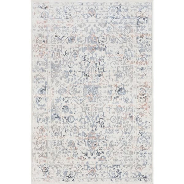 Charlisa Washable Faded Snowflake Blue 12 ft. x 15 ft. Indoor Area Rug