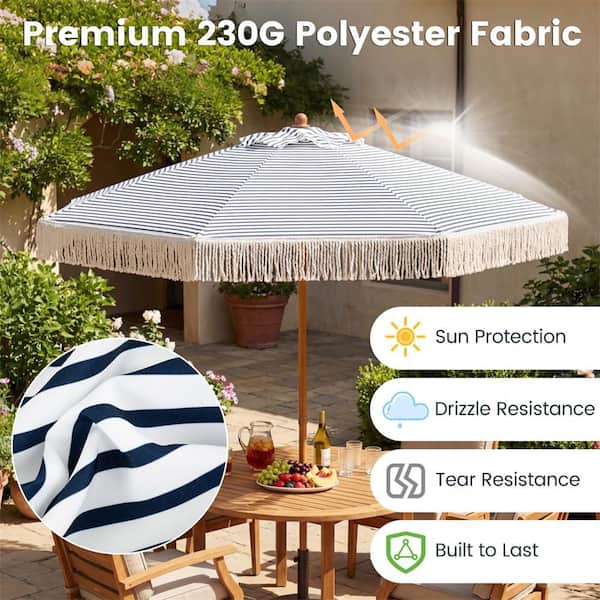 cute outdoor patio umbrella Costway 200cm Patio Umbrella with Fringe and Sun-Protective Polyester Canopy for Beach Backyard-Blue