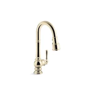 Artifacts Single-Handle Pull Down Sprayer Kitchen Faucet in Vibrant French Gold
