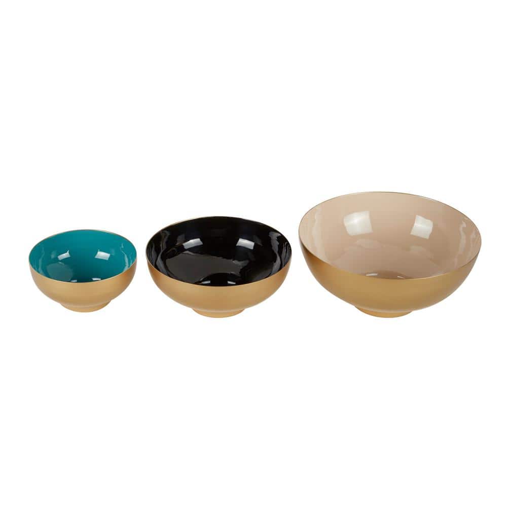 Multi-Colored Metal Decorative Bowls with Enamel Interior, Set of 3