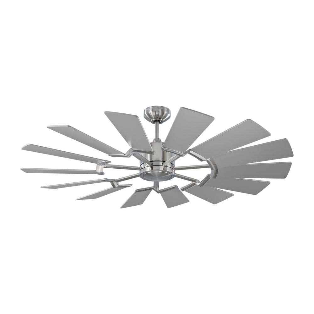 Generation Lighting Prairie 52 in. LED Indoor/Outdoor Brushed Steel Ceiling  Fan with Dual Washed Oak or Silver Blades, Light Kit and Remote 14PRR52BSD  The Home Depot