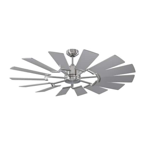Generation Lighting Prairie 52 in. LED Indoor/Outdoor Brushed Steel Ceiling Fan with Dual Washed Oak or Silver Blades, Light Kit and Remote
