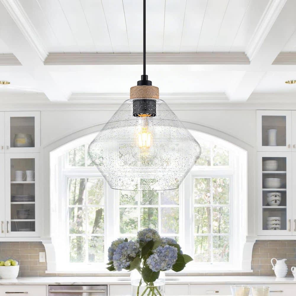 MENCOLULU 9.84 in. 1-Light Modern Farmhouse Matte Black Pendant