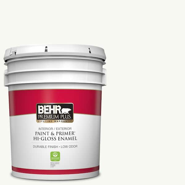 BEHR PREMIUM PLUS 5 gal. Ultra Pure White Hi-Gloss Enamel Interior/Exterior Paint and Primer