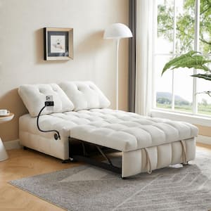 48.42 in. W Beige Velvet Twin Size Reversible Sofa Bed