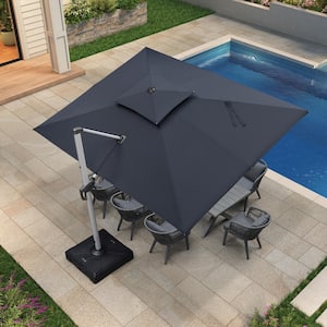 9 ft. x 12 ft. High-Quality Aluminum Polyester Outdoor Patio Umbrella Cantilever Umbrella with Stand, Gray