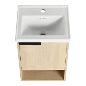 15.9 in. W x 14.2 in. D x 22.1 in. H Single Sink Wall-Mounted Bath Vanity in Light Brown with White Ceramic Vanity Top