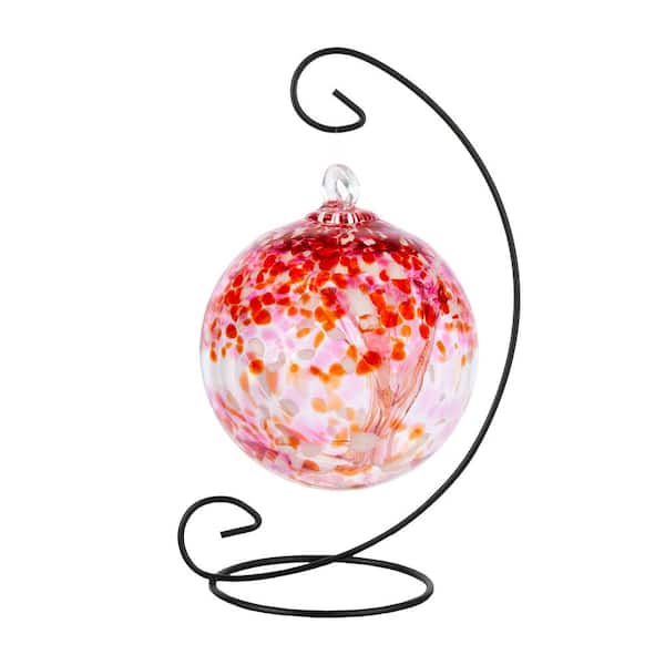 Dale Tiffany Tree Of Life 6 in. Multi-Color Golden Pink Hand Blown Glass Ball with Metal Antique Bronze Finish Stand