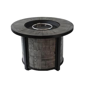 36 in. Wood Round Metal Fire Pit Table with Lava Stone and Rainproof Cover