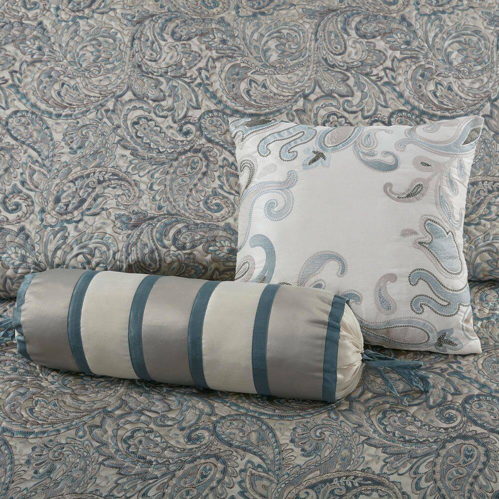 Teal and Gray Reversible Microfiber Queen Bedspread Set