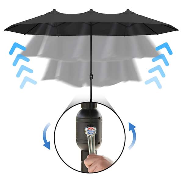 15 ft. Outdoor Market Patio Umbrella Double Sided Umbrella with Base in Black