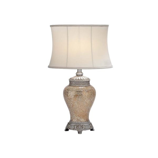 Litton Lane 30 in. Gold Glass Task and Reading Table Lamp with Detailed Carvings