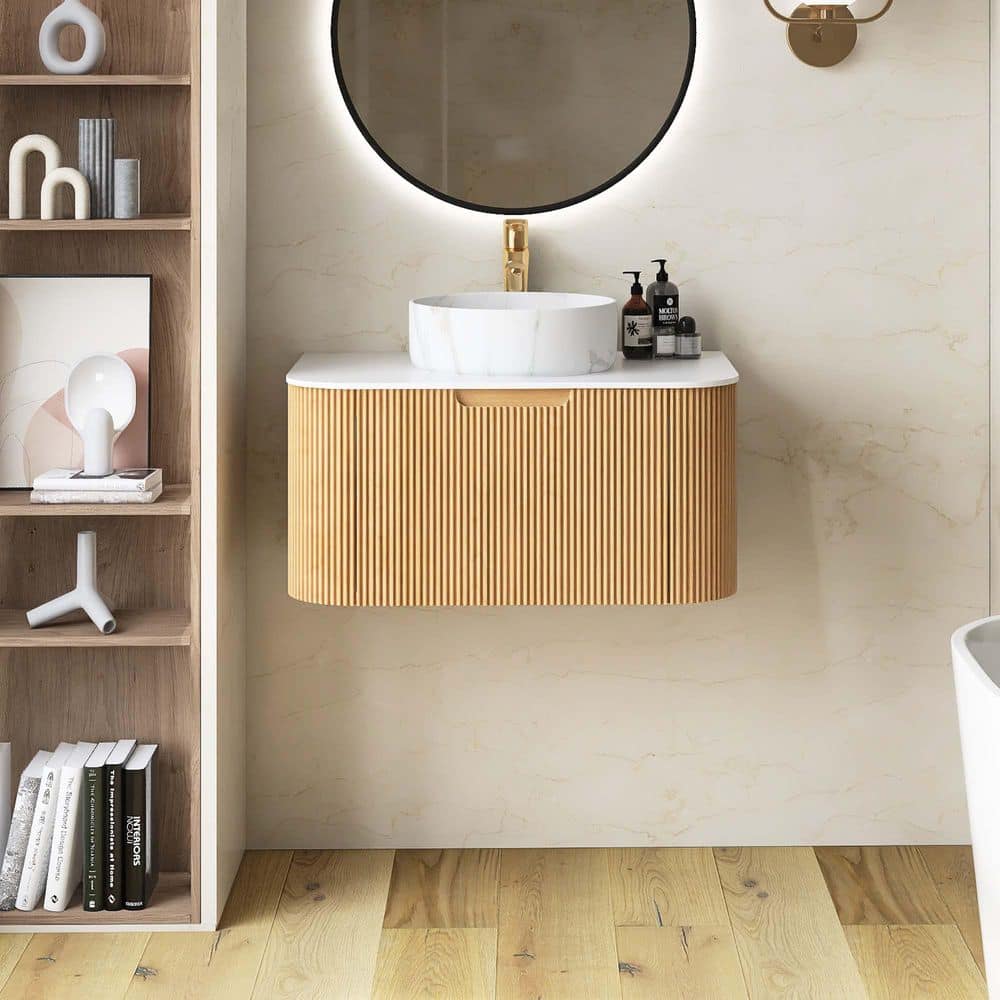 Yingze 30 in. Wall Mounted Single Sink Natural Bath Vanity with