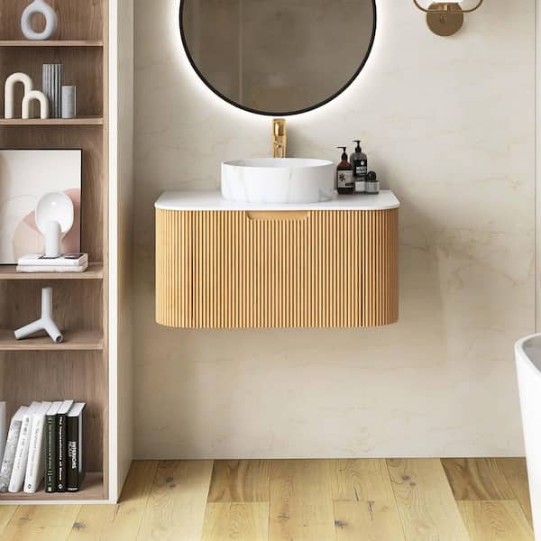 Yingze 48 in. Wall Mounted Single Sink Natural Bath Vanity with