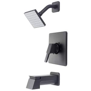 i3 1-Handle Wall Mount Tub and Shower Faucet Trim Kit in Matte Black with 4 in. Square Showerhead (Valve not Included)