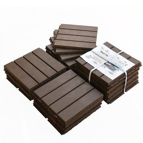 Unbranded 12 in. x 12 in. All Weather Patio Composite Interlocking Decking Tiles in Dark Brown for Balcony, Backyard (Pack of 36)