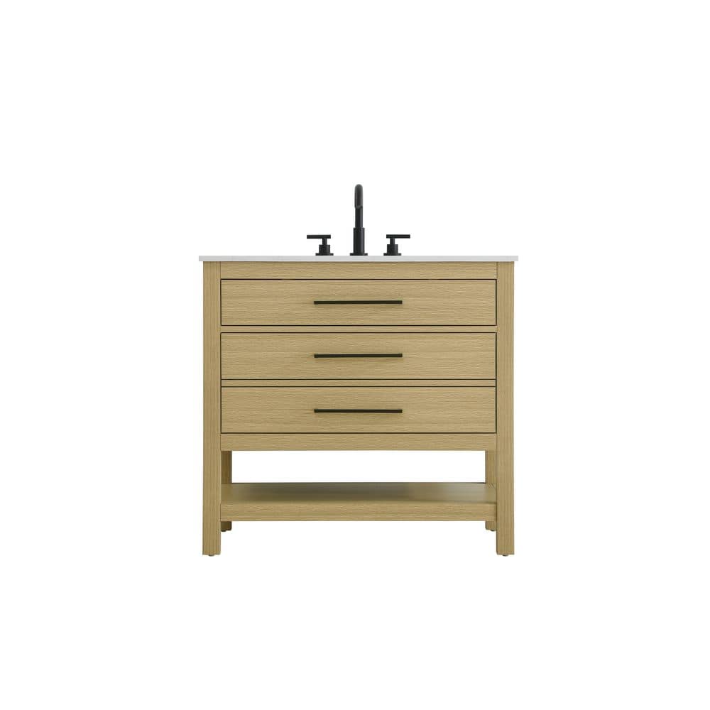 36 in. Single Sink Honey Brown Bath Vanity with White Engineered Marble Top price history on PriceWatchPro