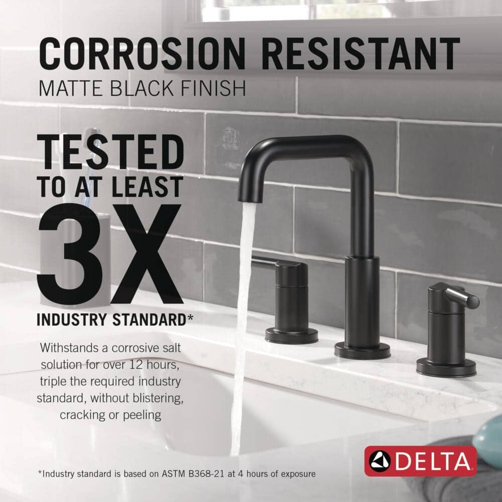 Matte Black Brass Widespread Bathroom Faucet with Drain