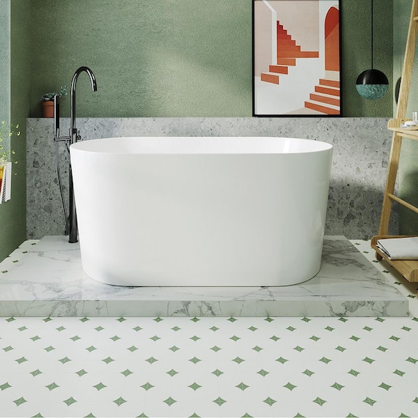 55 in. x 28 in. Acrylic Freestanding Soaking Bathtub in Glossy White with Chrome Center Drain