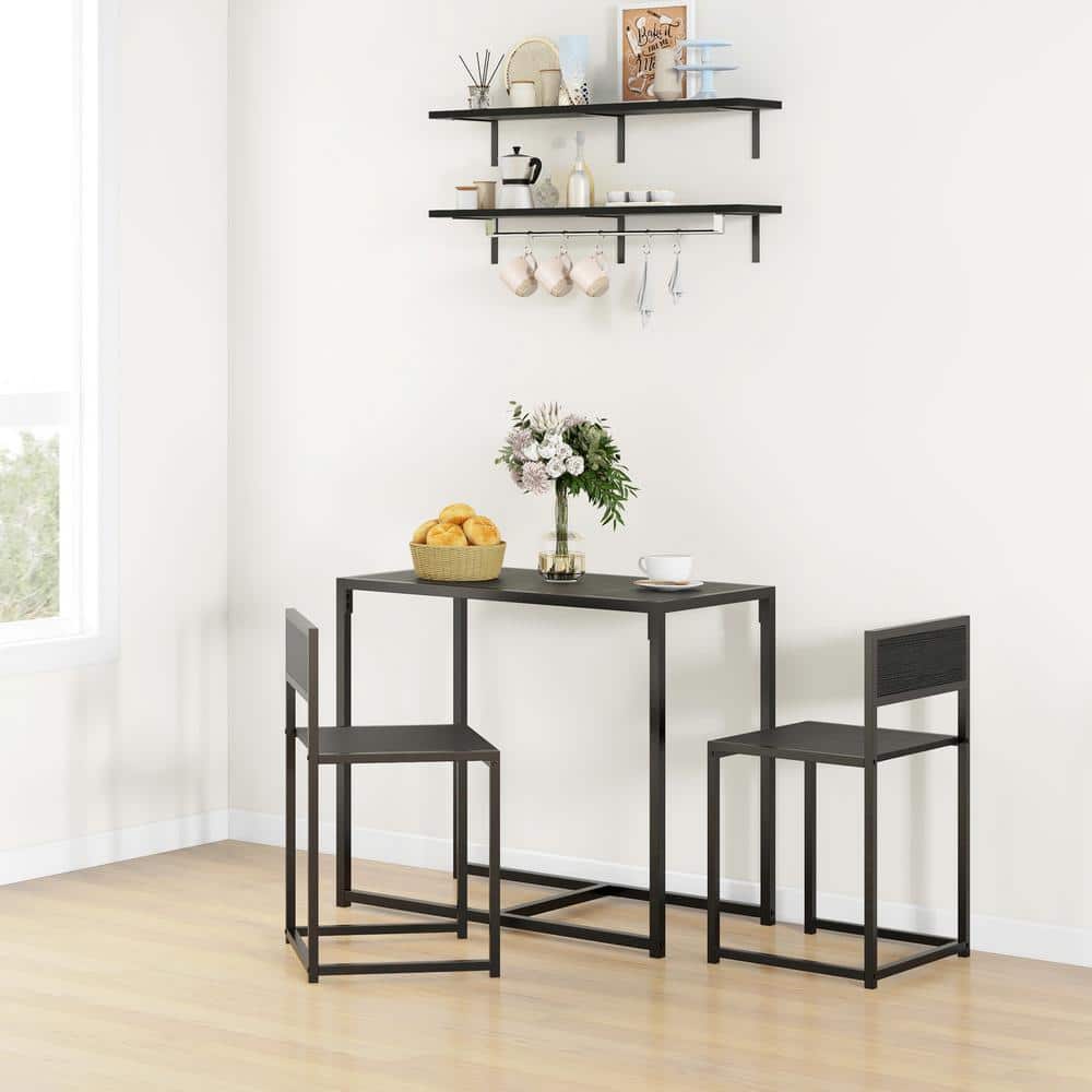 3 Piece Industrial Dining Table Set, Counter Height Bar Table and Chairs Set for Small Space, Dining Room, Black