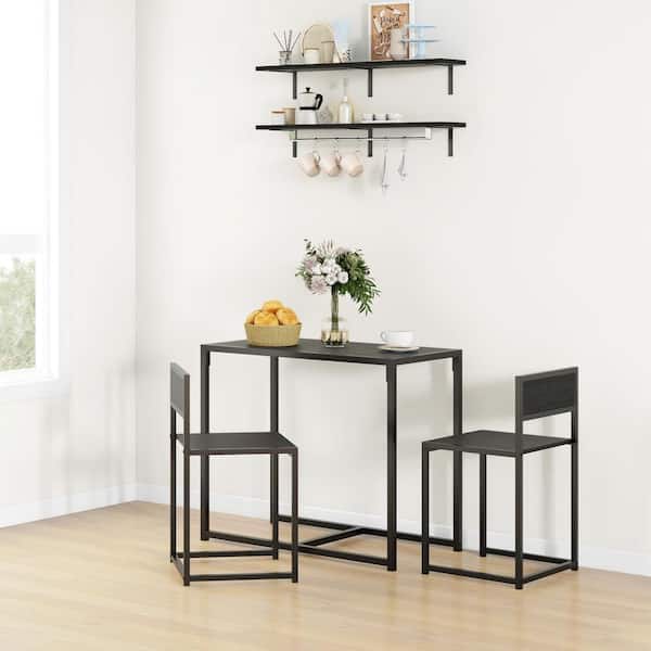 3 Piece Industrial Dining Table Set, Counter Height Bar Table and Chairs Set for Small Space, Dining Room, Black