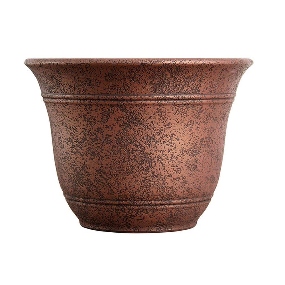 SRA13001P05 13-Inch Round Outdoor Resin Sierra Planter, Rustic Redstone